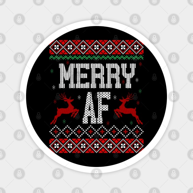 Merry AF ugly sweater Magnet by MZeeDesigns